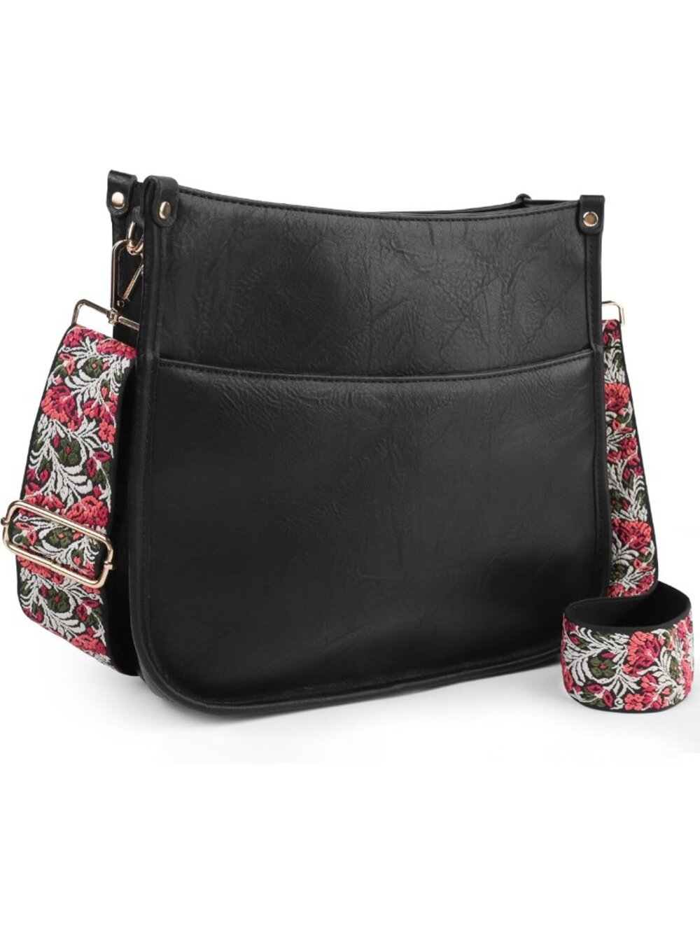 Stylish Multi-Pocket Crossbody Bag with Wide Guitar Strap for Women